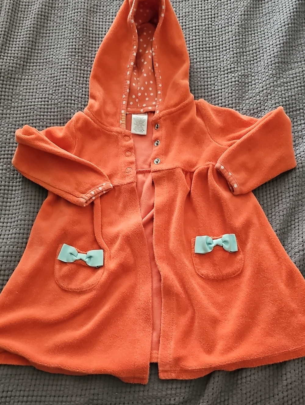 Gymboree VTG 3t Coral Hooded Terrry Robe Or Swim Cover with Mint Bow